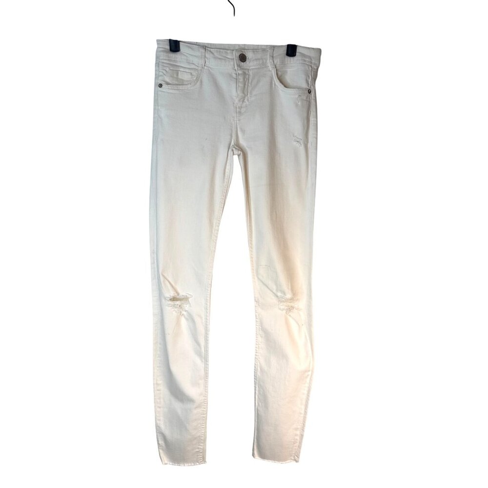 2/$30 ZARA Trafaluc Size 4/26 White Distressed Denim Skinny Jeans